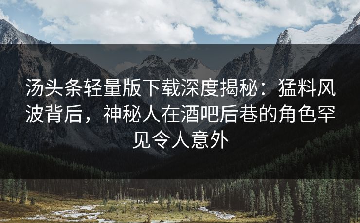 汤头条轻量版下载深度揭秘：猛料风波背后，神秘人在酒吧后巷的角色罕见令人意外